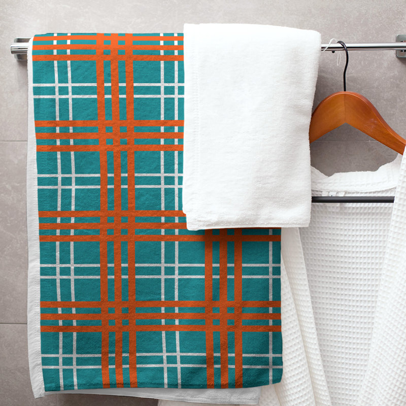 Serviette de bain de luxe Miami football, Mélange polyester-coton, Orange / turquoise / blanc