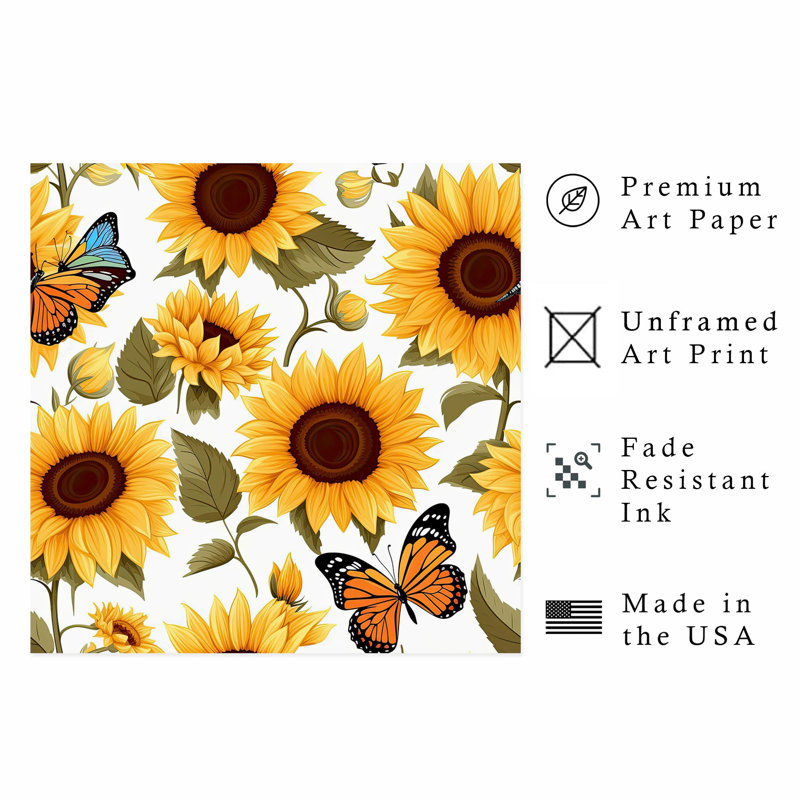 Tournesols floraux, impression d'art sans cadre, H 18 po x l 18 po