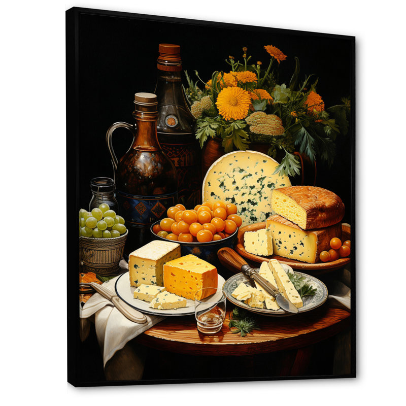 Daijuan Food Cheese Pointillism Dot II, H 20 po x l 12 po x P 1 po, Cadre flottant noir
