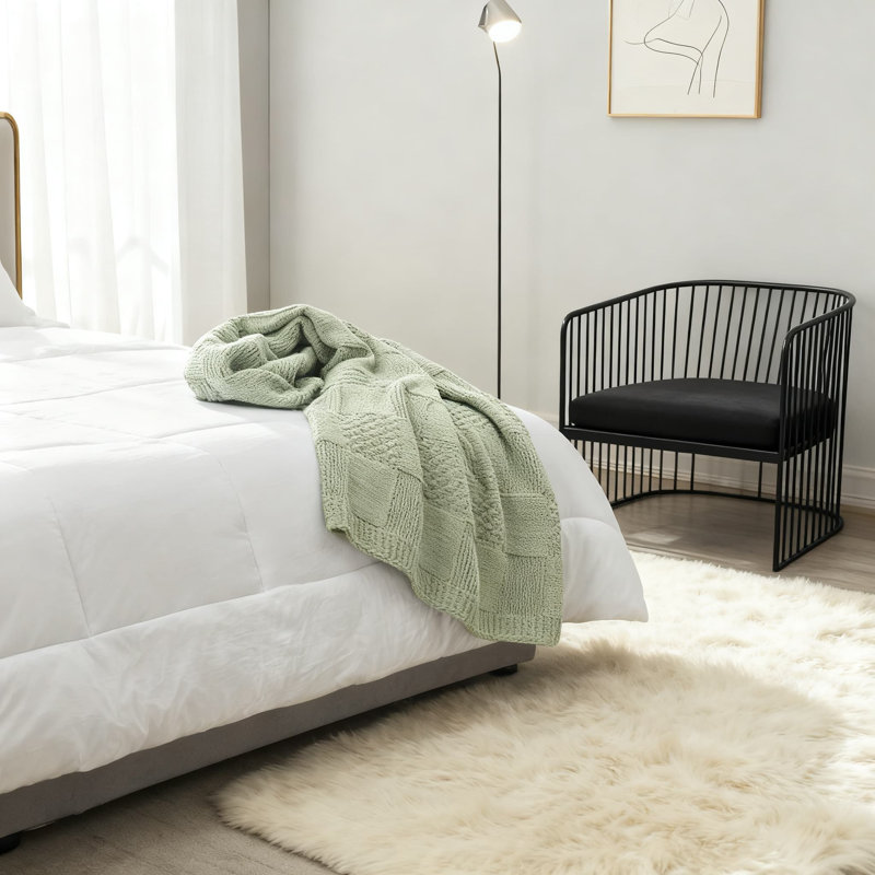 Jeté en chenille pour canapé, couverture décorative à carreaux doux pour canapé, chaise et lit, Vert