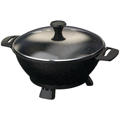 Starfrit The Rock 14.4 in. Die Cast Aluminium Non Stick Electric Skillet Sandwich Maker & Panini Press with Glass Lid