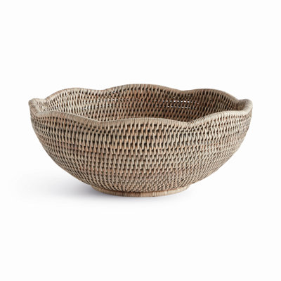 BURMA RATTAN SCALLOPED EDGE BOWL LG