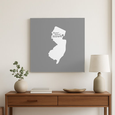 Home Sweet Newark — Silhouette de l'État du New Jersey — Décoration murale carrée en métal