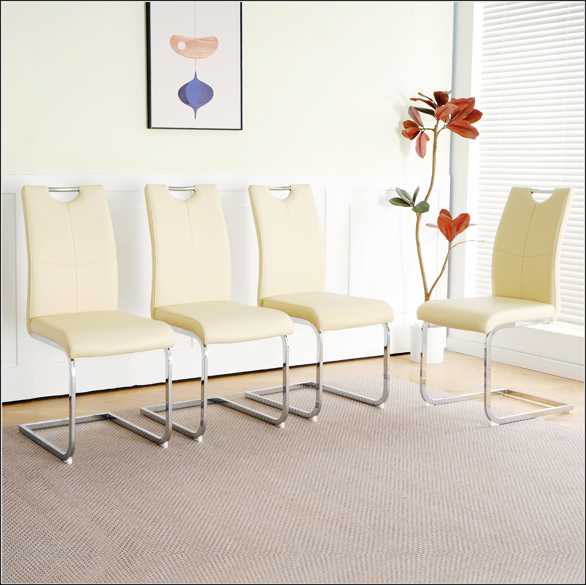 MR Modern Light Yellow PU Dining Chair Living Room Chair Upholstered