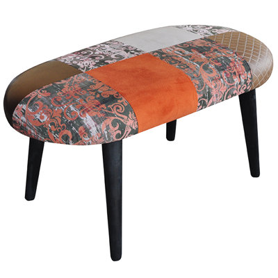 Patchwork Polyester Blend Upholstered Bench