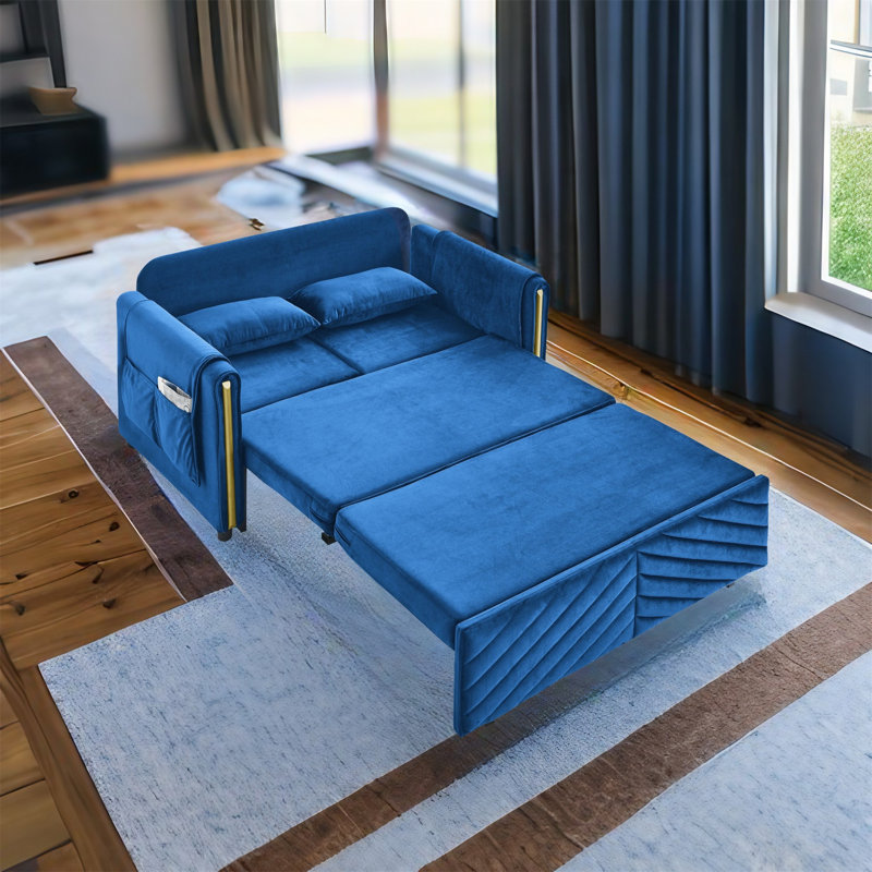 Canapé-lit en velours de 55,1 po Mikayli, Velours gris