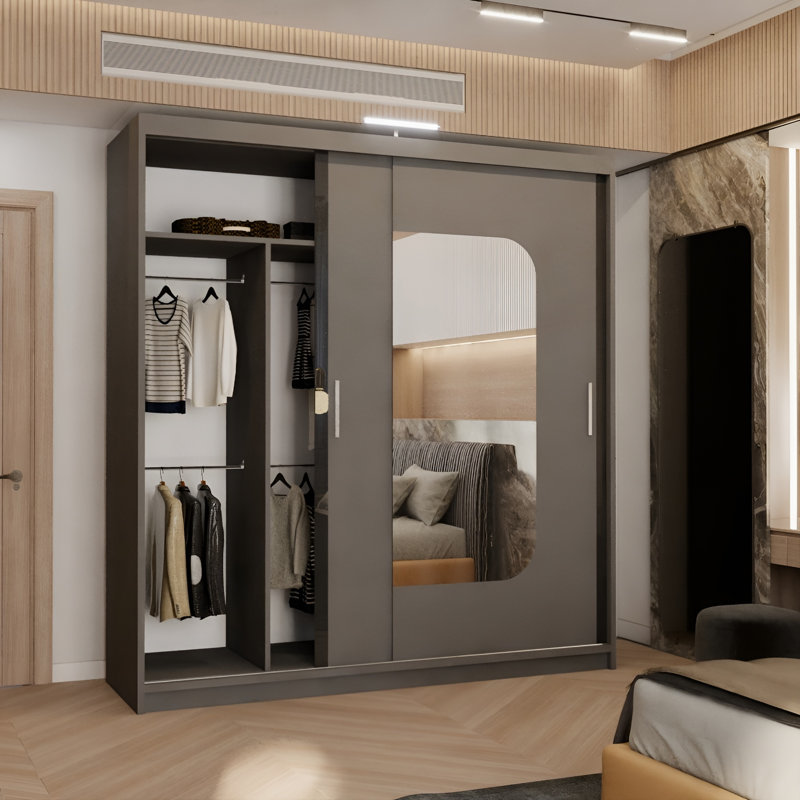 Cherith 2 Door Wardrobe, 217cm H x 203cm W x 62cm D, Grey