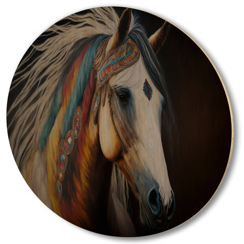 Coloré, cheval amérindien coloré V - Art mural moderne en bois - bois de pin naturel, L 29 po x H 29 po