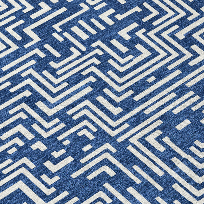 Machine Washable Indoor/Outdoor Chantille ACN2664 Geometric Rug, Navy, 8' Round