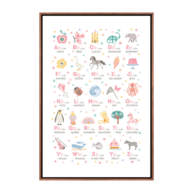 «Girls Alphabet», reproduction d'impression, H 40 po x l 26 po x P 1,5 po, Toile avec cadre brun, Pas de tapis