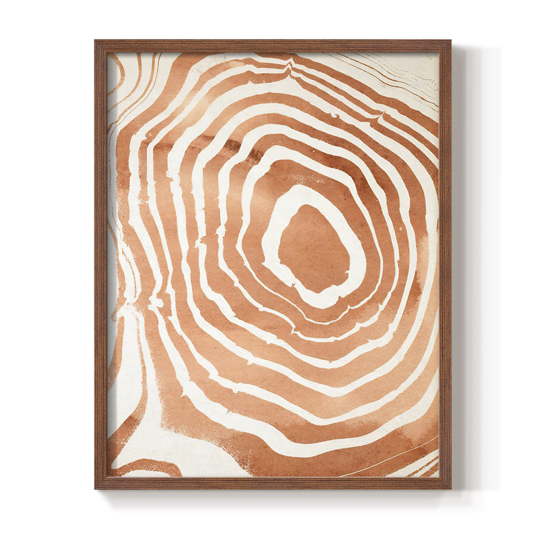 Reproduction encadrée de grain de bois Suminagashi III - bois massif, H 14 po x l 11 po, Brun