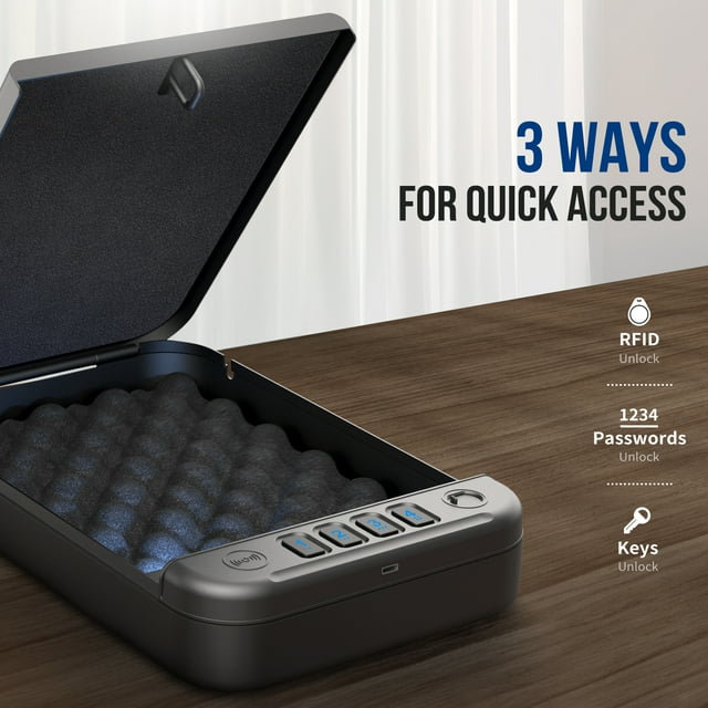 Gun Safe Lock, Pistol Safe 3 IN 1 Ways Quick Access Handgun Lock Box RF Digital