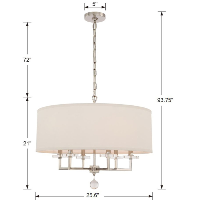 6 - Light Dimmable Drum Chandelier, Polished Nickel