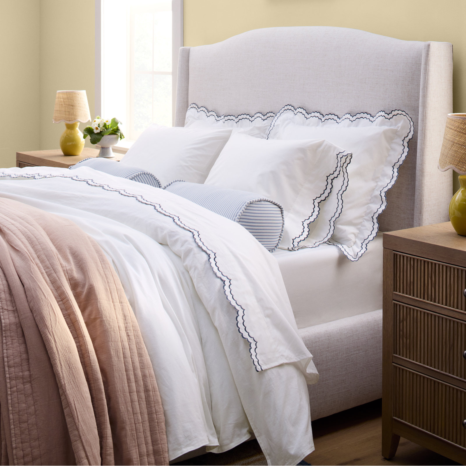 Bara Cotton Sheet Set, King Sheet Set with 2 Pillowcases, Navy/White