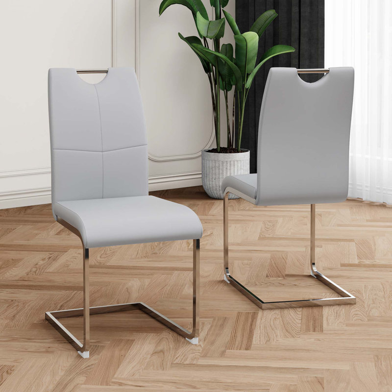 Chaise de salle à manger en polyuréthane (ensemble de 2), 2, Gris, Argent argent