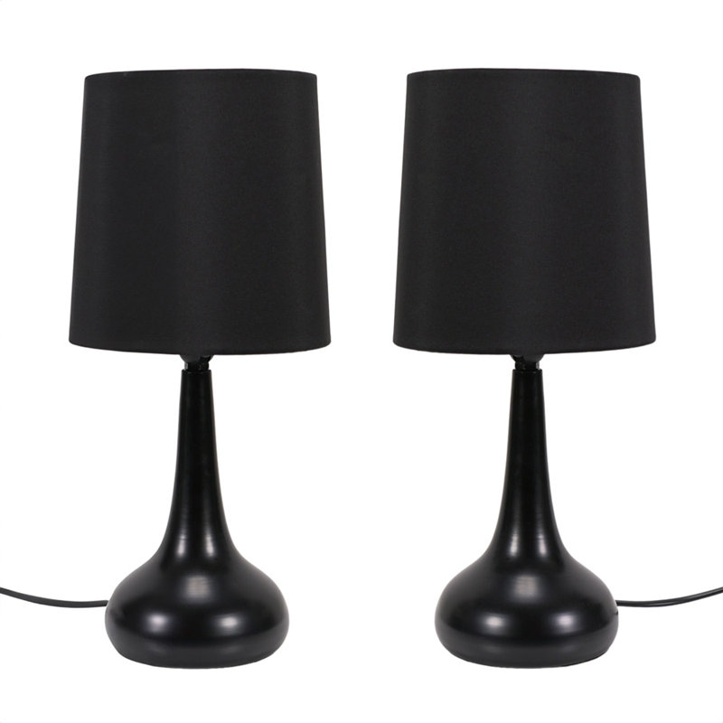 Riorita Pair of Chrome Touch Table Lamps with Fabric Shade and LED Bulbs, No, Black, Matt Black