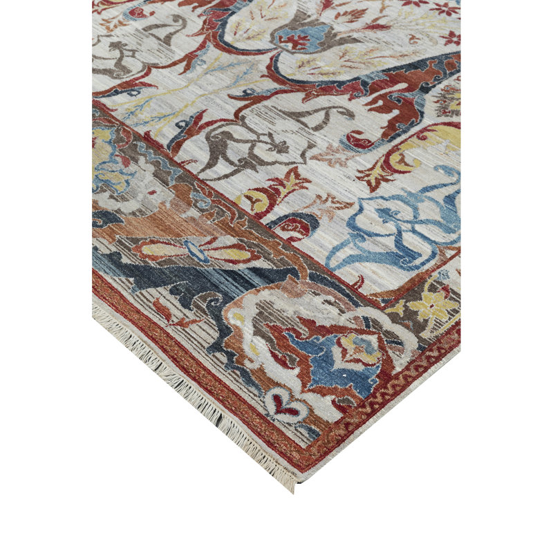 High-Quality Hand-Knotted Ivory And Rust Area Rug, Rectangle 10' x 14'