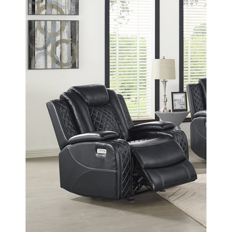 Gracey Recliner, Black Polyester Blend, Power - Push Button