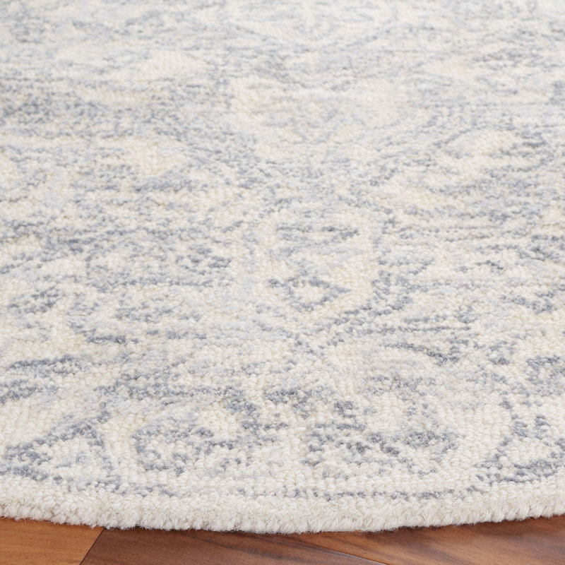 Tapis gris / ivoire en laine / coton touffeté à la main Jaquelene, Rond 6 pi