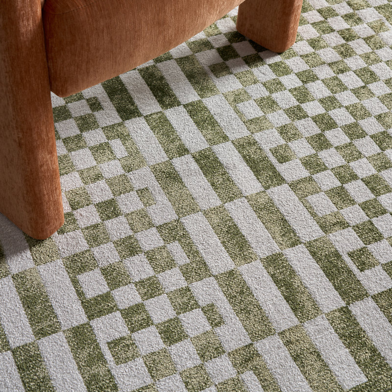  Nikita SpinClean Faded Geometric Machine Washable Area Rug, Rectangle 6' x 9', Green