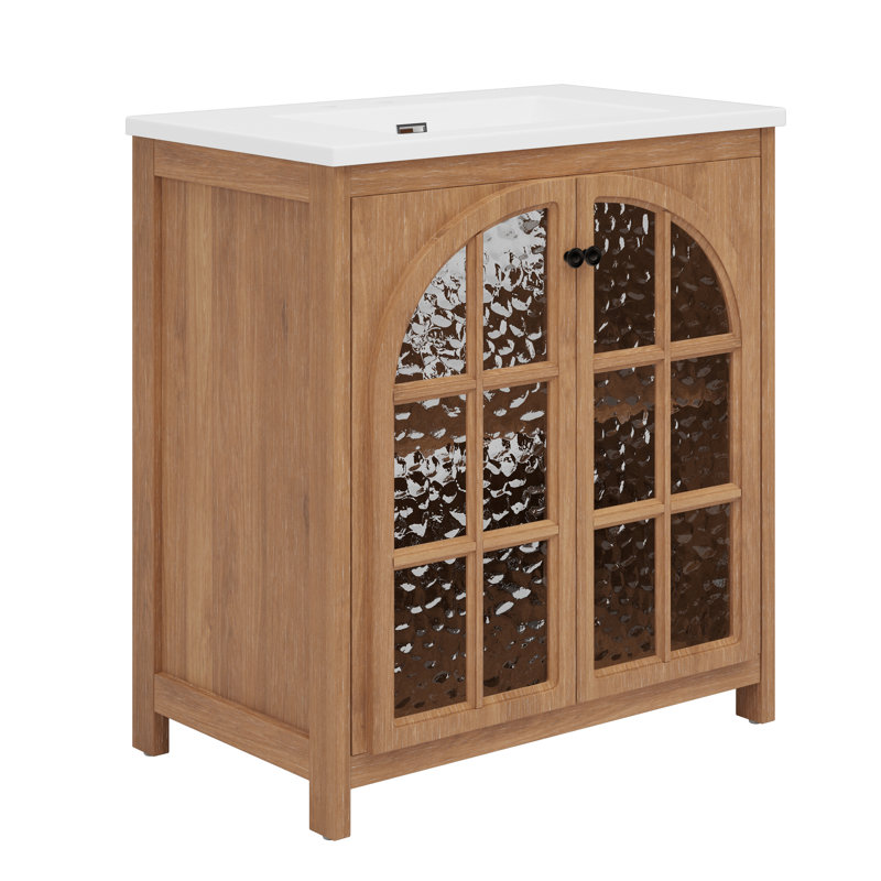  Meuble-lavabo de ferme 31 po avec lavabo en céramique, armoire rustique avec poignées en bronze et portes à fermeture en douceur, naturel antique