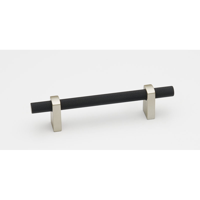 Vita Bella Knurled Bar Pull, Matte Nickel/Matte Black, 3.5"