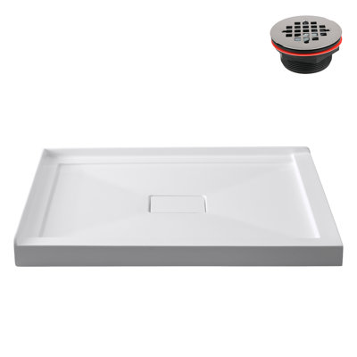 Base de douche 60 po x 36 po en acrylique blanc brillant avec bonde centrale, bonde incluse