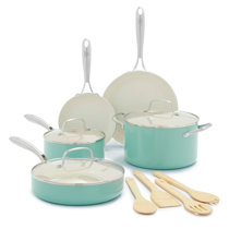 GreenLife Soft Grip Healthy Ceramic Nonstick, 16 Piece Cookware Pots and  Pans Set, PFAS-Free, Dishwasher Safe, Caribbean Blue