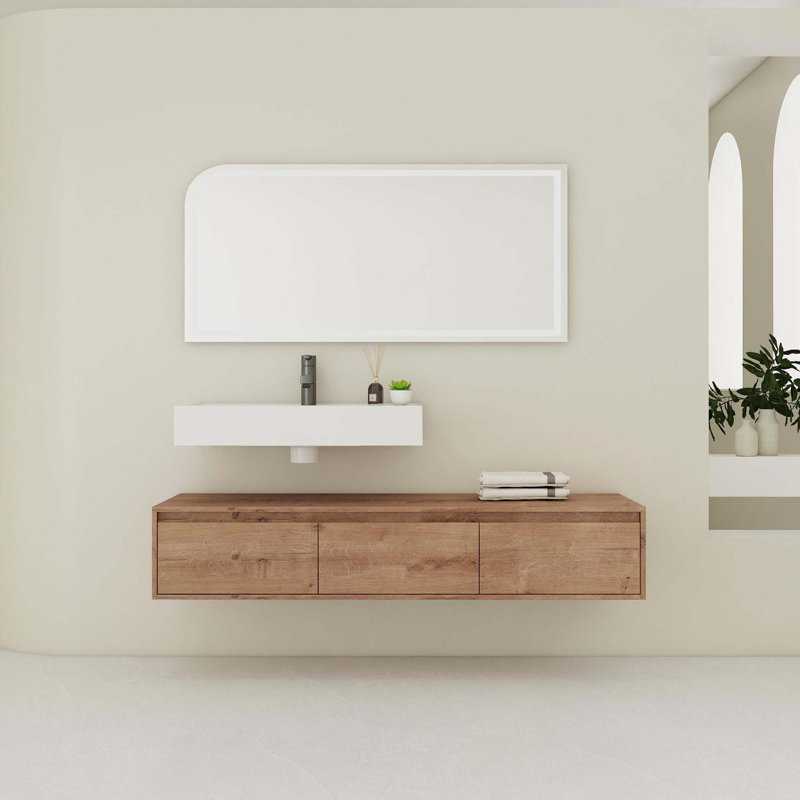 Meuble-lavabo mural 60 po avec lavabo en résine et tiroir à fermeture en douceur 60 po