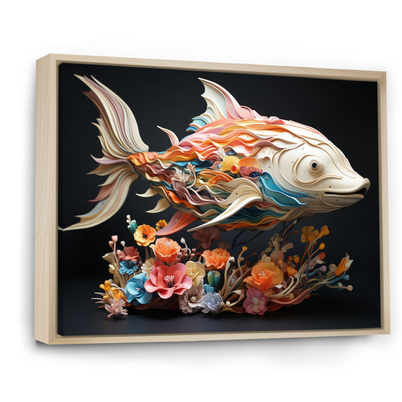 " Fishing Whale Of Colors I ", 16" H x 32" W x 1" D, Natural Floater Framed