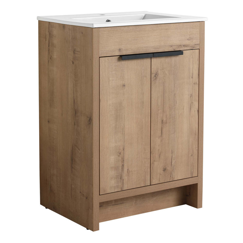 Meuble-lavabo autoportant avec lavabo en céramique et 2 portes d'armoire à fermeture en douceur