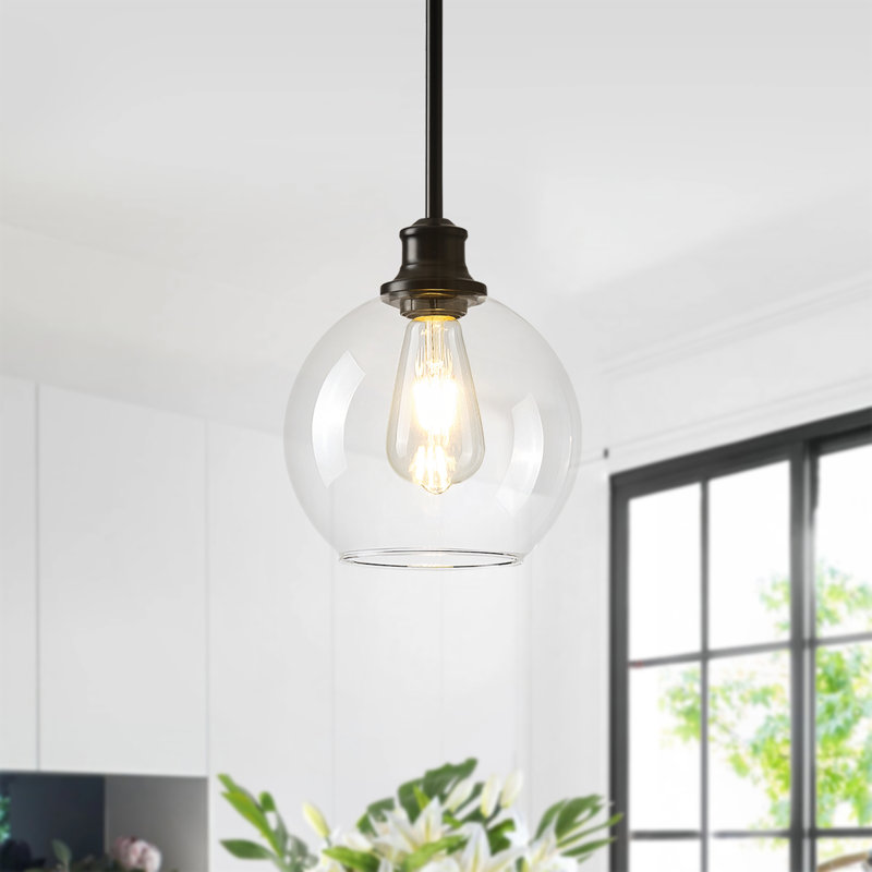 Concow 1 - Light Matte Black Single Pendant with Clear Glass Globe, Transparent