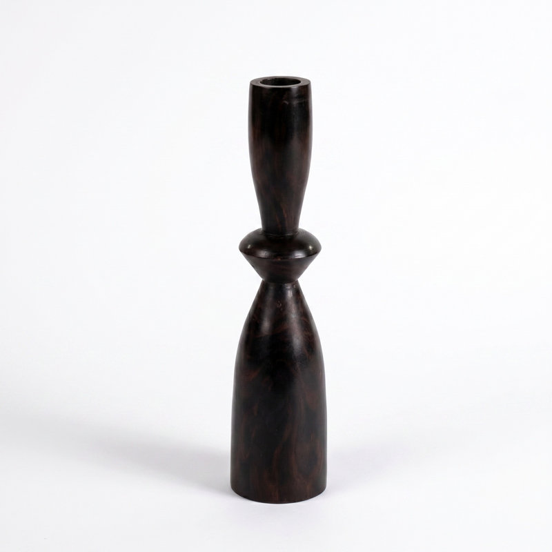 Ebony Wood Candle Holder - Pemba Range, 10"
