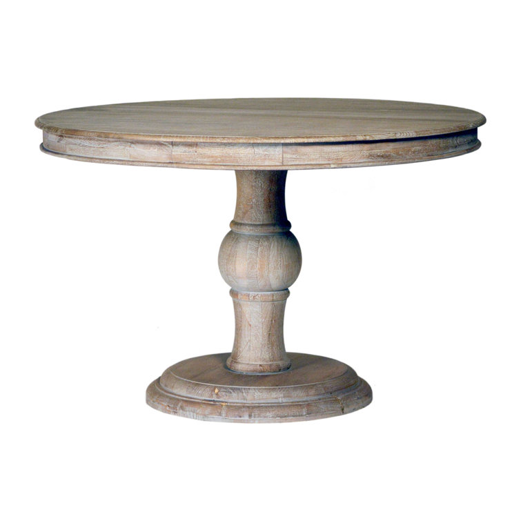 Babb 47" Round Mango Wood Hand Carved Pedestal Sienna Gray Finish Dining Table(incomplete missing top)