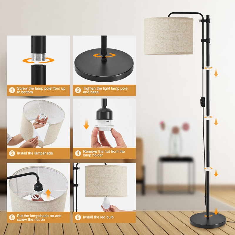 67.5" Modern Adjustable Height Standing Lamps With 350° Rotate Beige Lampshade Dimmable Floor Lamps For Corner Bedroom Home Office (Bulb Included)