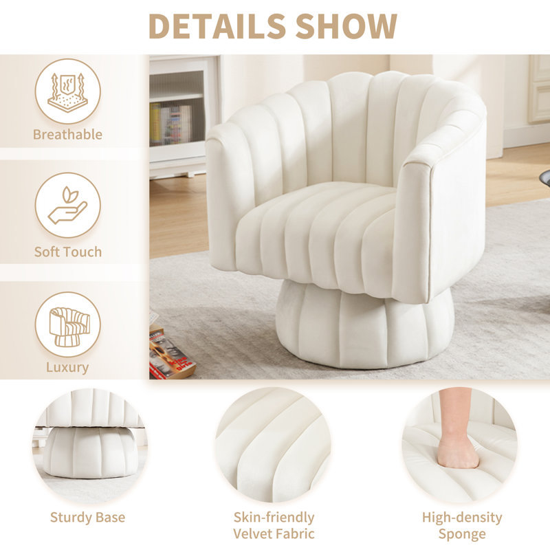 Velvet Swivel Barrel Chair, beige