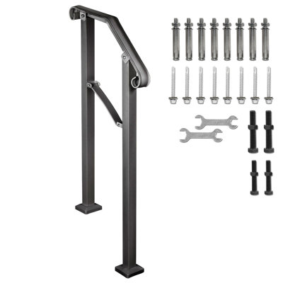 Wrought Iron Stair Handrail 37cm 2-3 Steps Aluminum 1 Piece Black