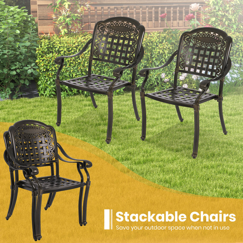 Ensemble de 2 chaises de salle à manger d'extérieur, chaises de patio, fauteuils de salle à manger d'extérieur empilables pour la cuisine, le jardin et la cour