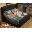 Très grand lit réglable DuJuan H 50,8 po avec garniture cloutée et tête de lit capitonnée, noir-934821847-934821846