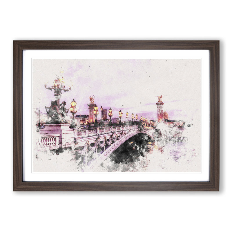 Pont Alexandre III Bridge in Paris France - Picture Frame Painting Print, Walnut Framed, 45cm H x 63cm W x 2cm D