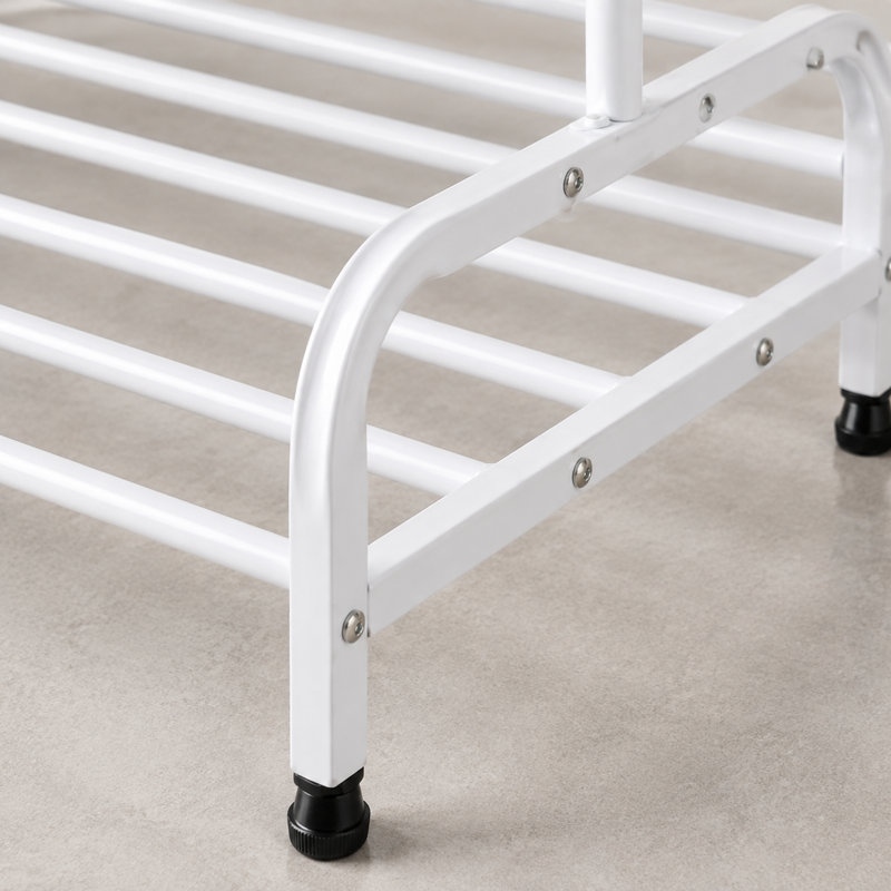 Portant à vêtements robuste, portant en métal blanc avec tablette de buanderie