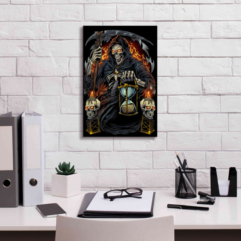 Aatiqa Grim Reaper avec sablier sur toile, H 18 po x l 12 po x P 0,75 po