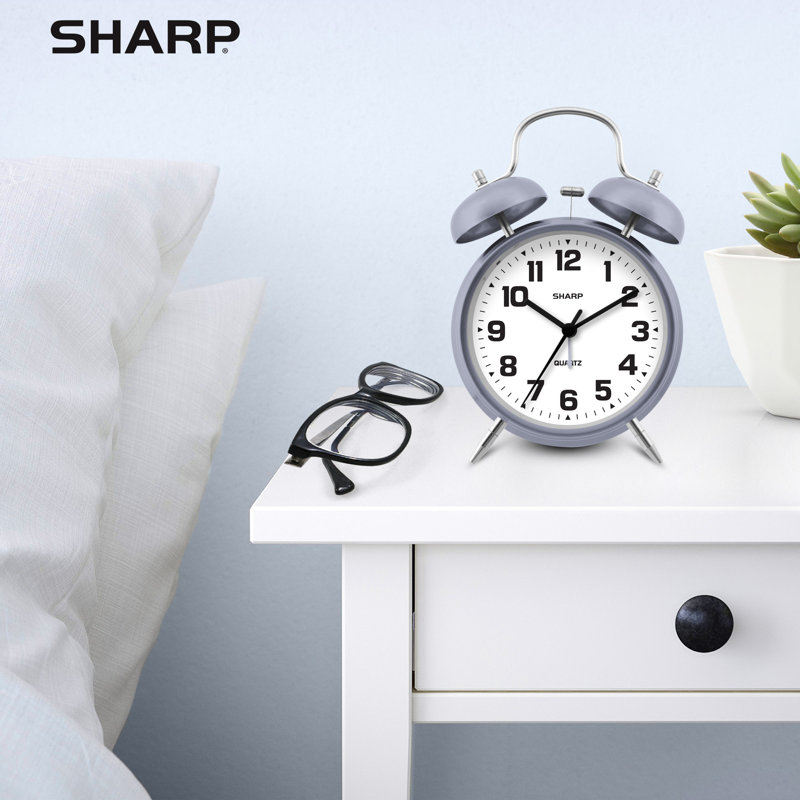 Sharp Twin Bell Quartz Analog Alarm Clock, Blue