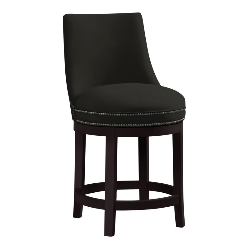 Vesper Upholstered Counter Stool with Solid Wood Frame, Espresso, Perigold Montage Onyx