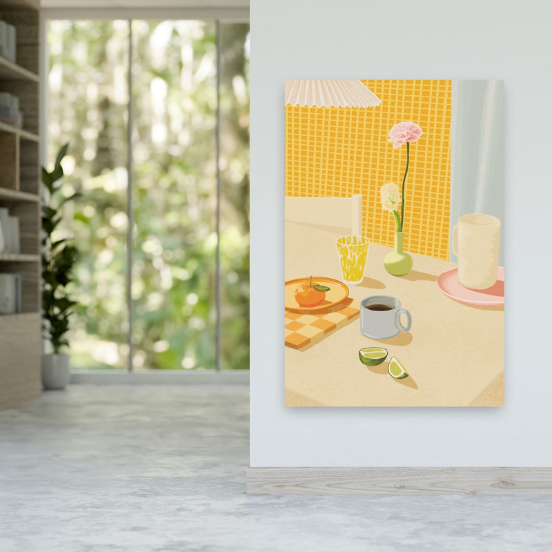 Lumineux, petit déjeuner, table, fleur contemporaine colorée, reproduction d'art murale, 60" H x 40" W