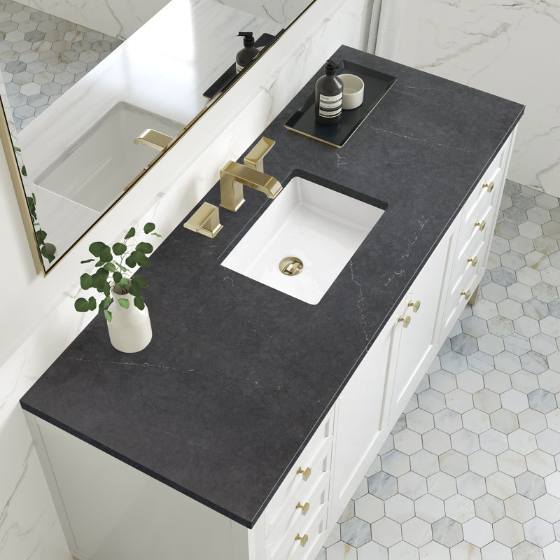 Chicago 60'' W Double Vanity, Charcoal Soapstone, Glossy White, 8" Widespread