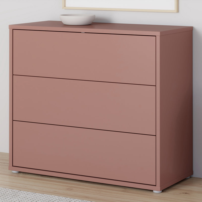 Chadwic Modern, white 3-drawer chest of drawers, engineered wood, terrakotta, 94.8 cm W x 83.1 cm H x 41.5 D