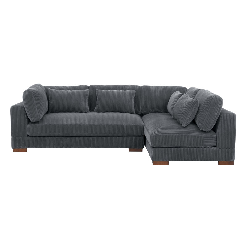 Basilius 107" Wide Corner Sectional, Gray Corduroy, Right Hand Facing