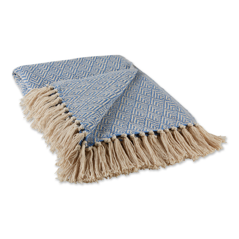 Hand Woven Throw Blanket, Blue Chevron
