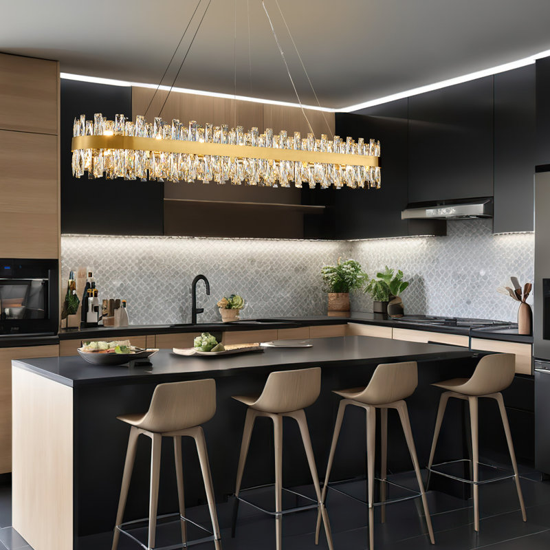 Dimmable Modern Square / Rectangle Crystals Chandelier, Gold